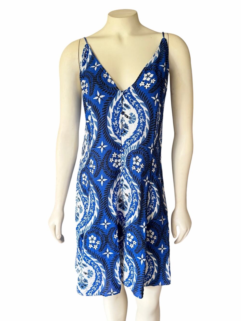 H&M A-Line Slip Strappy Dress Blue White Pattern Large New